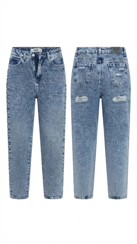Pantalón Jean Bota Recta Brillos Único