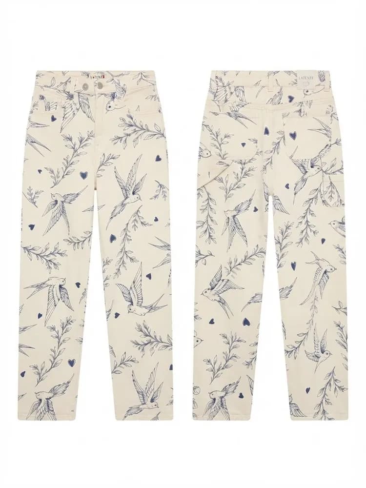 Pantalón Jean Ancho Clarito Estampado Oversize Único