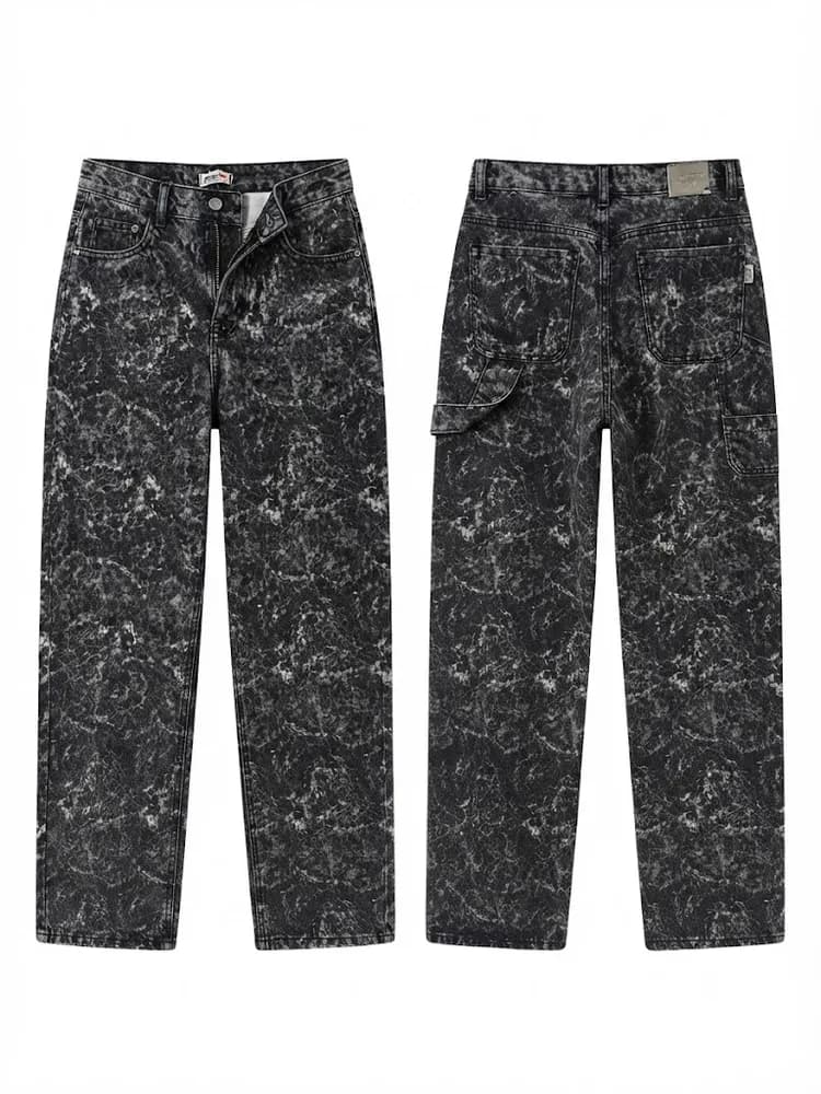 Pantalón Jean Ancho Oscuro Manchado Oversize Único