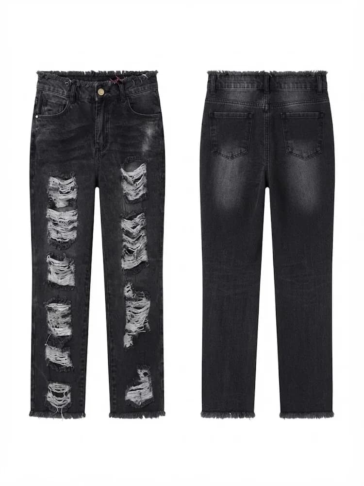 Pantalón Jean Oscuro Rotos Oversize Único