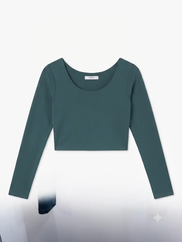 Blusa Crop Top Manga Larga Azul