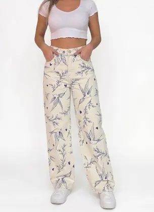 Pantalón Jean Ancho Clarito Estampado Oversize — puesto